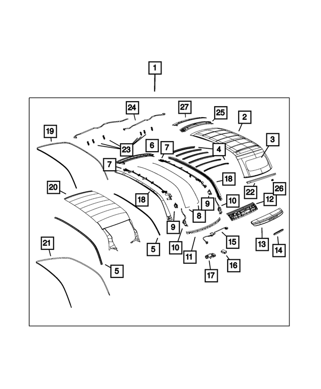 68140781AA - Body Sheet Metal Except Doors: Folding Top Bow Kit for Mopar Image