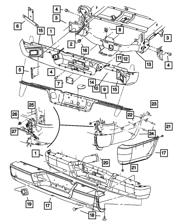 55077107AN - Frames and Bumpers: Rear Bumper for Mopar Image