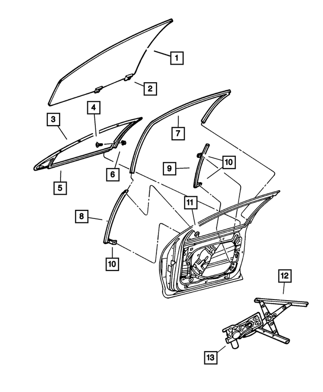 4780230AI - Doors and Related Parts: Front Door Solar Glass And Liftplate, Right for Mopar Image