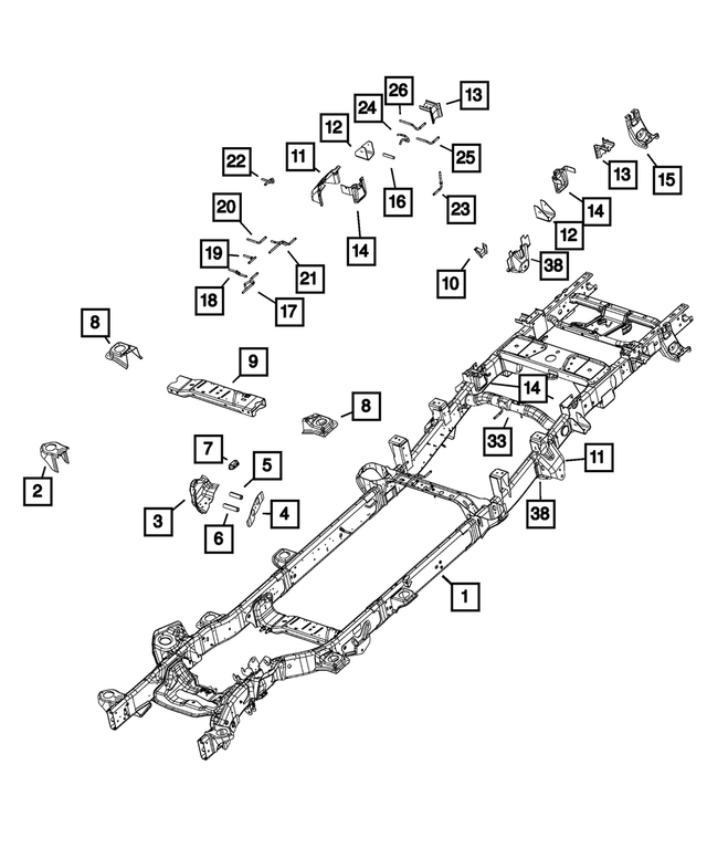 68274307AA - Frame, Bumper and Fascia: Chassis Frame Assembly for Mopar Image