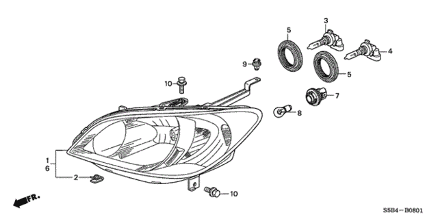 Headlight ('04-'05) for 2005 Honda Civic #0