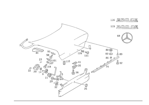 Rear Lid Latch-Type Lock, Rear Lid Attachment Parts for 1990 Mercedes-Benz 300CE #1