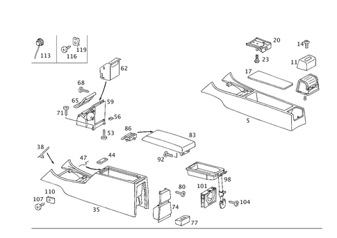 Housing with Tray, Armrest, and Ashtray for 1998 Mercedes-Benz C280 #2