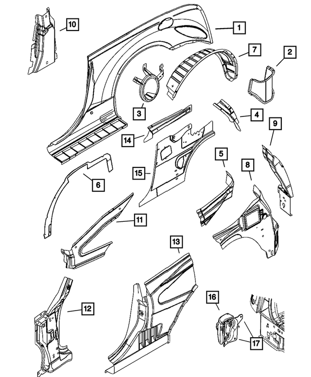 5067327AA - Body Sheet Metal Except Doors: Quarter Inner Lower Extension, Left for Mopar Image