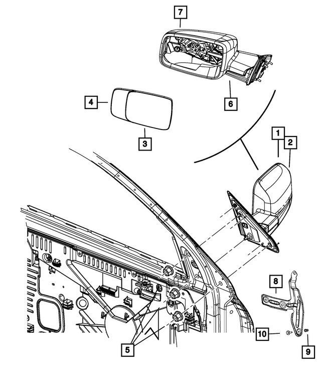 55372071AF - Doors, Door Mirrors and Related Parts: Outside Rearview Mirror, Left for Mopar Image