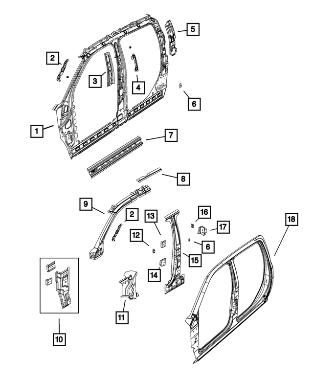 55372594AA - Body Sheet Metal Except Doors: B-pillar Reinforcement, Right for Mopar Image