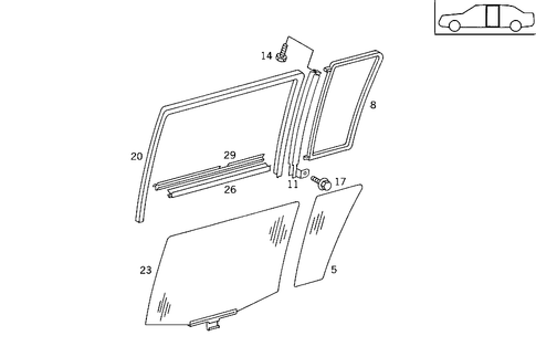 Central Door Windows for 1989 Mercedes-Benz 260E #0