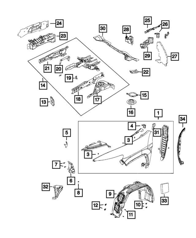 68232818AB - Body Sheet Metal Except Doors: Fender Mounting Bracket, Right, Front for Jeep: Cherokee Image