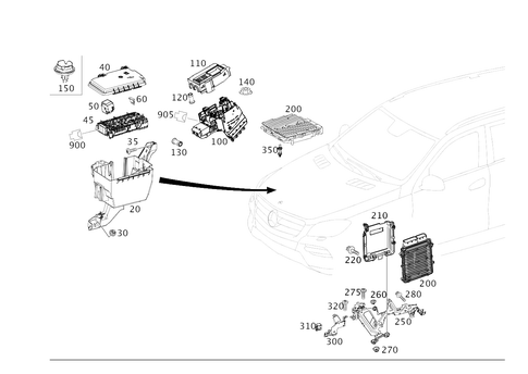 Control Units, Fuse Boxes and Relays in Engine Compartment for 2014 Mercedes-Benz ML63 AMG #0