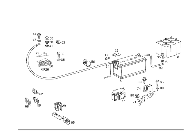 1405400101 - Electrical Equipment and Instruments: Battery for Mercedes-Benz: 190, 190D, 190E, 220D, 230, 240D, 280, 280C, 280CE, 300SD, 300SL, 380SE, 380SEL, 400SE, 400SEL, 450SE, 450SEL, 500SEC, 500SEL, 500SL, 560SEL, 600SEL, 600SL, S420 Image image