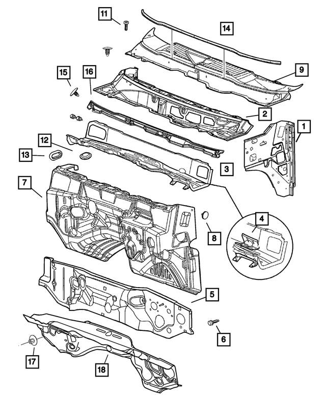 55275678AB - Body Sheet Metal Except Doors: Cowl Side Panel, Right for Mopar Image