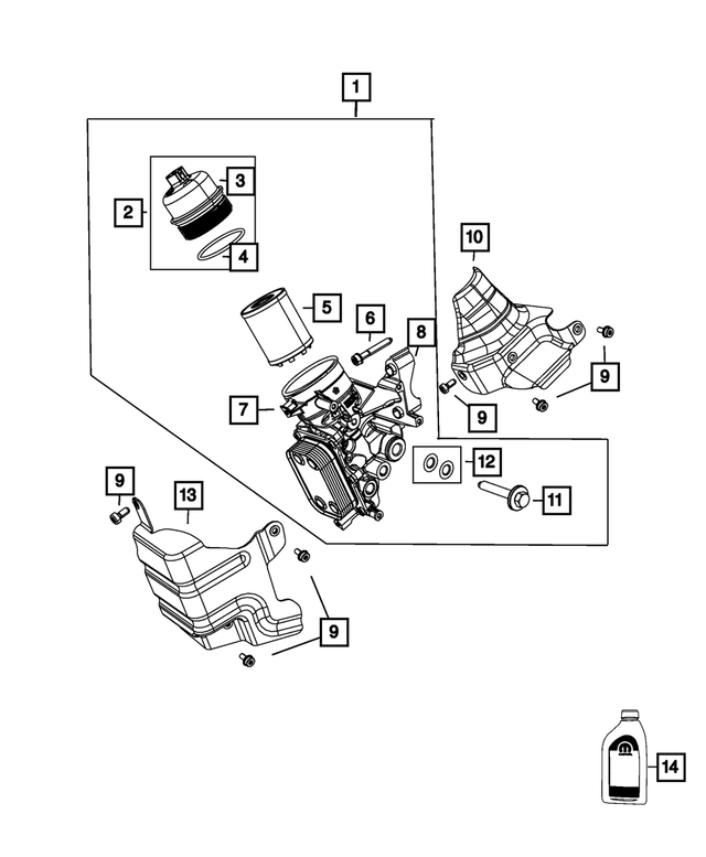 « 68210983AA – 1.4L Turbo; Engine : Logement De Filtre à Huile Trousse De Bouchon pour Mopar Image »