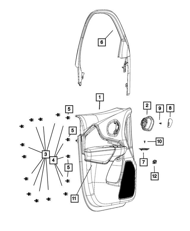 6BC601X9AE - Interior Trim: Front Door Trim Panel Assembly, Left for Mopar Image
