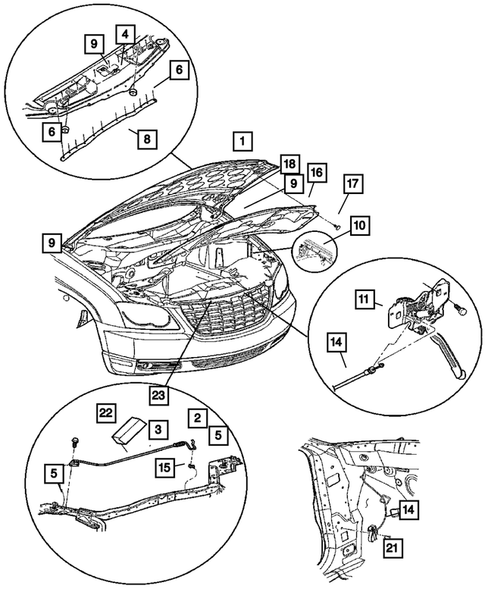Hood and Hood Release for 2005 Chrysler Pacifica #0