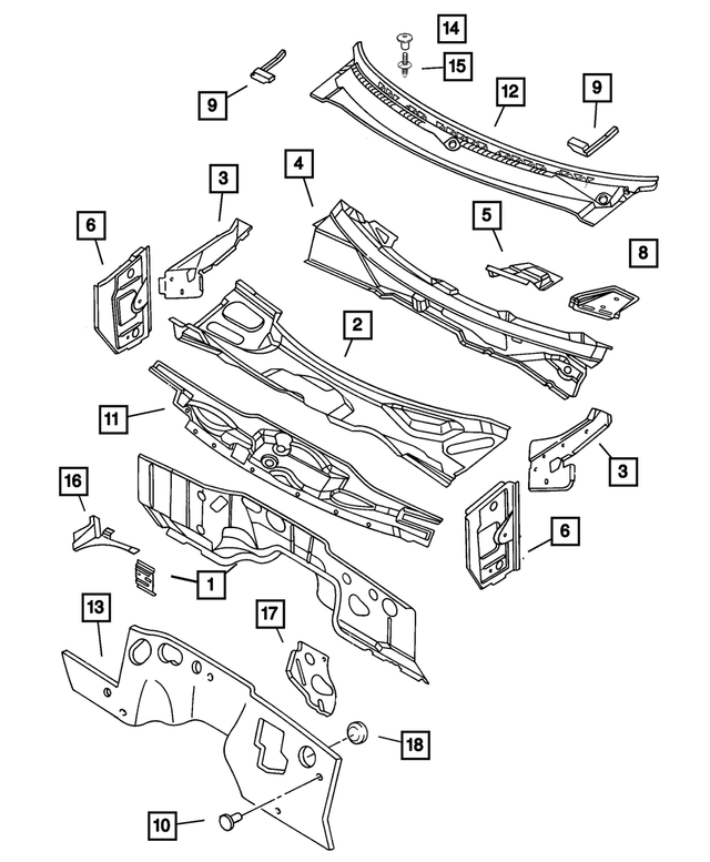 55274643AC - Body Sheet Metal Except Doors: Cowl And Plenum Panel for Mopar Image image