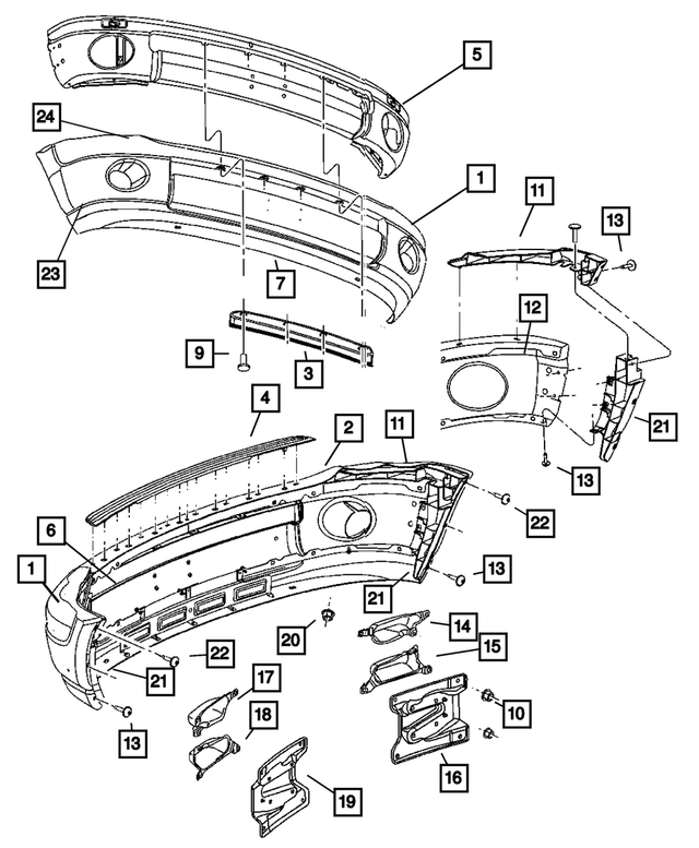 68001349AA - Frame, Bumper and Fascia: Front Bumper Fascia for Mopar Image