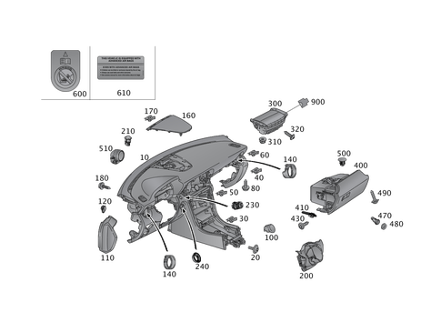 Instrument Panel and Gloves Compartment Box with Passenger Air Bag for 2012 Mercedes-Benz SLK250 #0