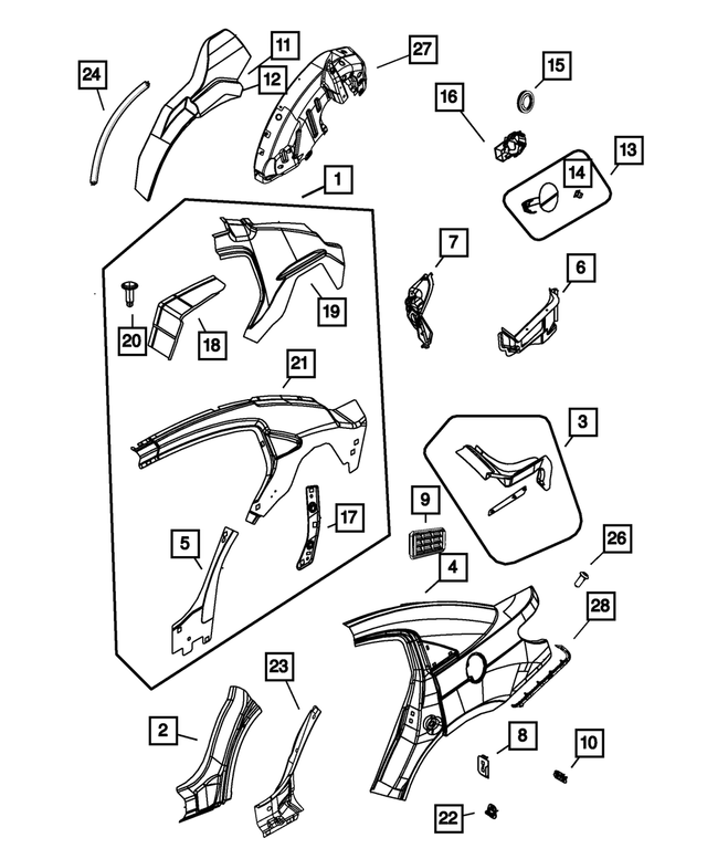 « 4389525AB – Body Sheet Metal Except Doors : Tablette Arrière Renfort, Côté Gauche pour Mopar Image »