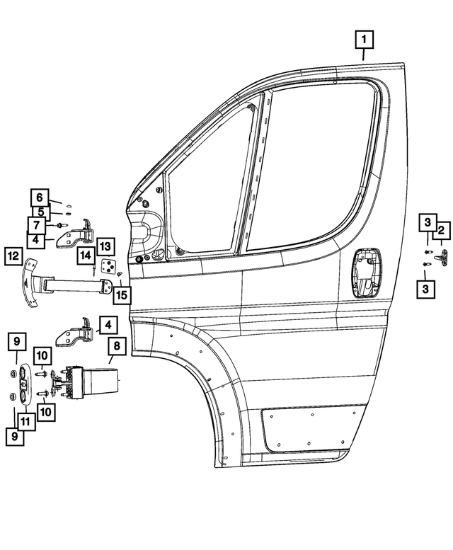 68580463AA - Doors, Door Mirrors and Related Parts: Front Door, Left for Ram: ProMaster 1500, ProMaster 2500, ProMaster 3500, ProMaster EV Image