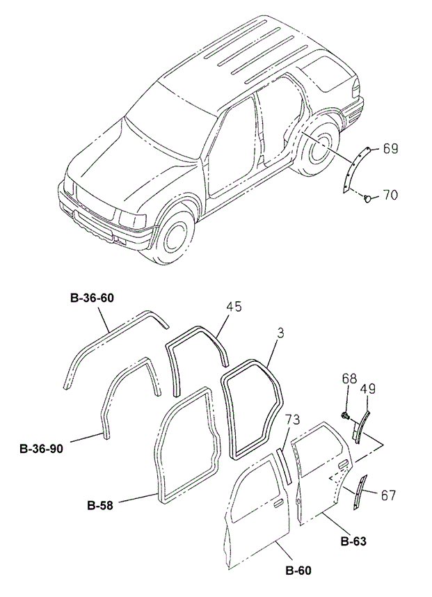 Rear Door Trim Weatherstrip (2) for 2002 Honda Passport #0