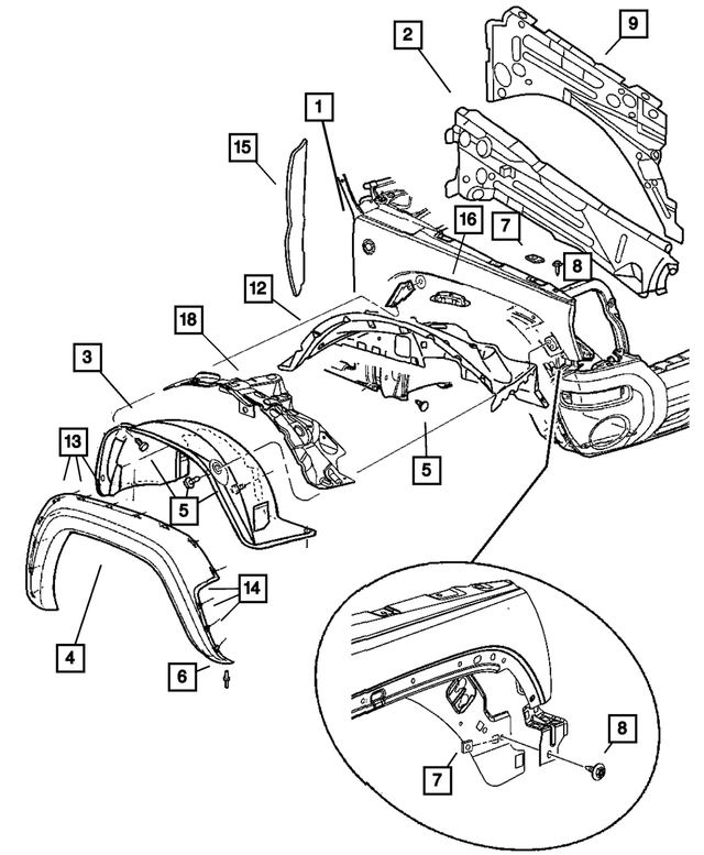 55177414AG - Body Sheet Metal Except Doors: Fender Reinforcement, Right for Mopar Image
