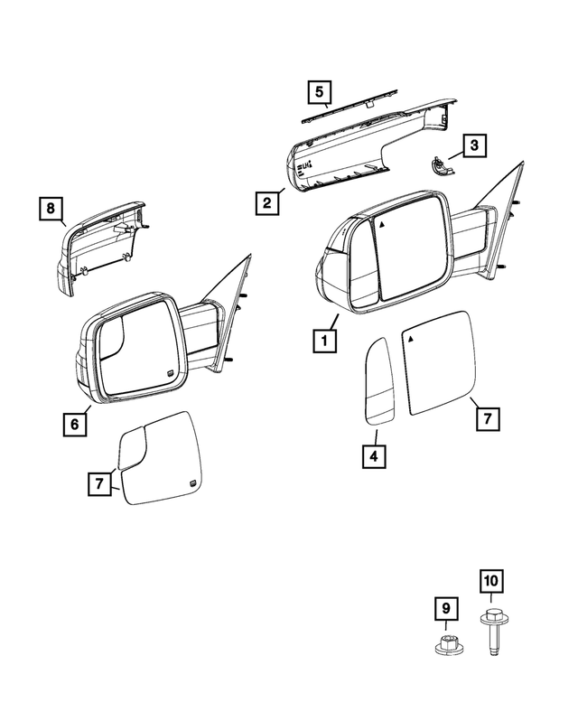 6LC16LAUAD - : Outside Rearview Mirror, Right for Mopar Image