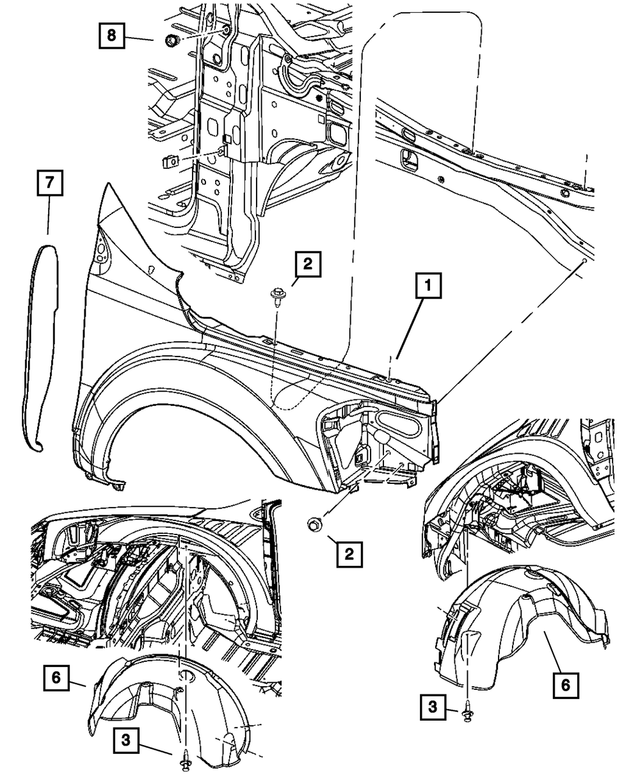 68003316AB - Body Sheet Metal Except Doors: Fender Panel, Right for Mopar Image