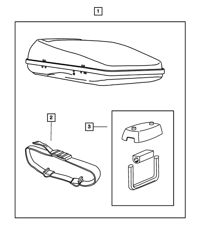 82207353AB - Mopar Accessories - Component Parts: Luggage Carrier Kit for Chrysler: 300, Aspen, Pacifica, PT Cruiser, Sebring, Town &amp; Country | Dodge: Caravan, Charger, Durango, Grand Caravan, Magnum, Nitro, Stratus | Jeep: Commander, Grand Cherokee, Liberty Image