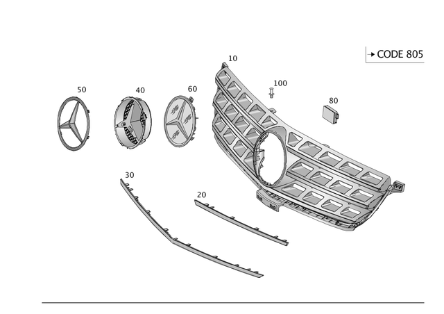 1668800985 - Detachable Parts: Radiator Shell for Mercedes-Benz: GLE300d, GLE350, GLE400, GLE63 AMG, ML250, ML350, ML400, ML550, ML63 AMG Image image