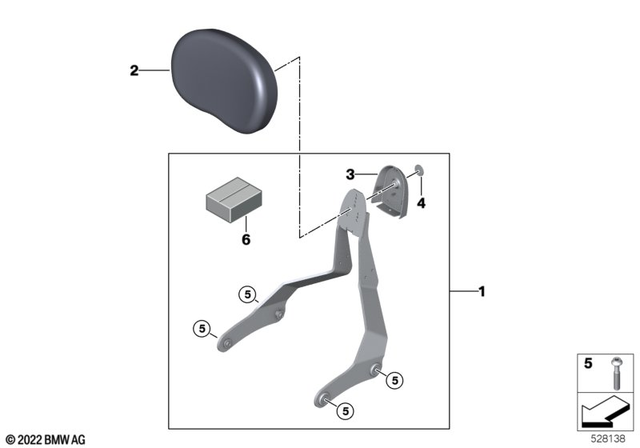 77255B347D1 - : Kit, Mount, Passenger Backrest for BMW-Motorrad Image