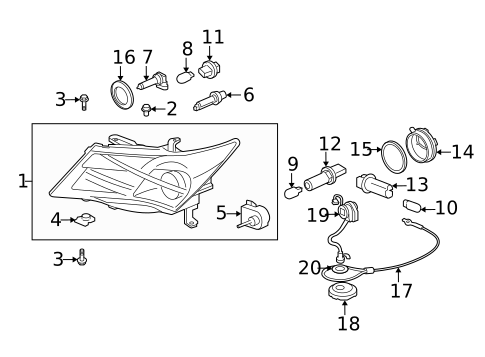Headlamp Components for 2007 Acura MDX #1