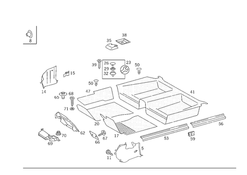 Front Panel Pillar Panelling, Lining on Floor for 1989 Mercedes-Benz 300TE #0