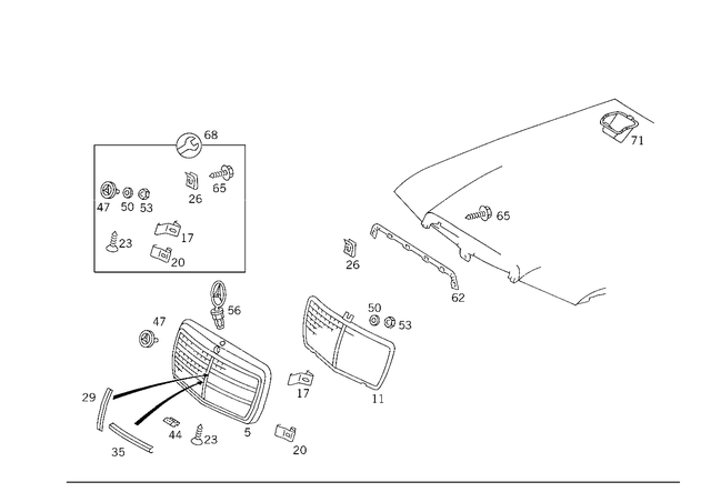 1248800783 - Attachment Parts: Radiator Shell for Mercedes-Benz: 200, 200D, 260E, 280E, 300CE, 300D, 300E, 300TD, 300TE, 400E, 500E Image image
