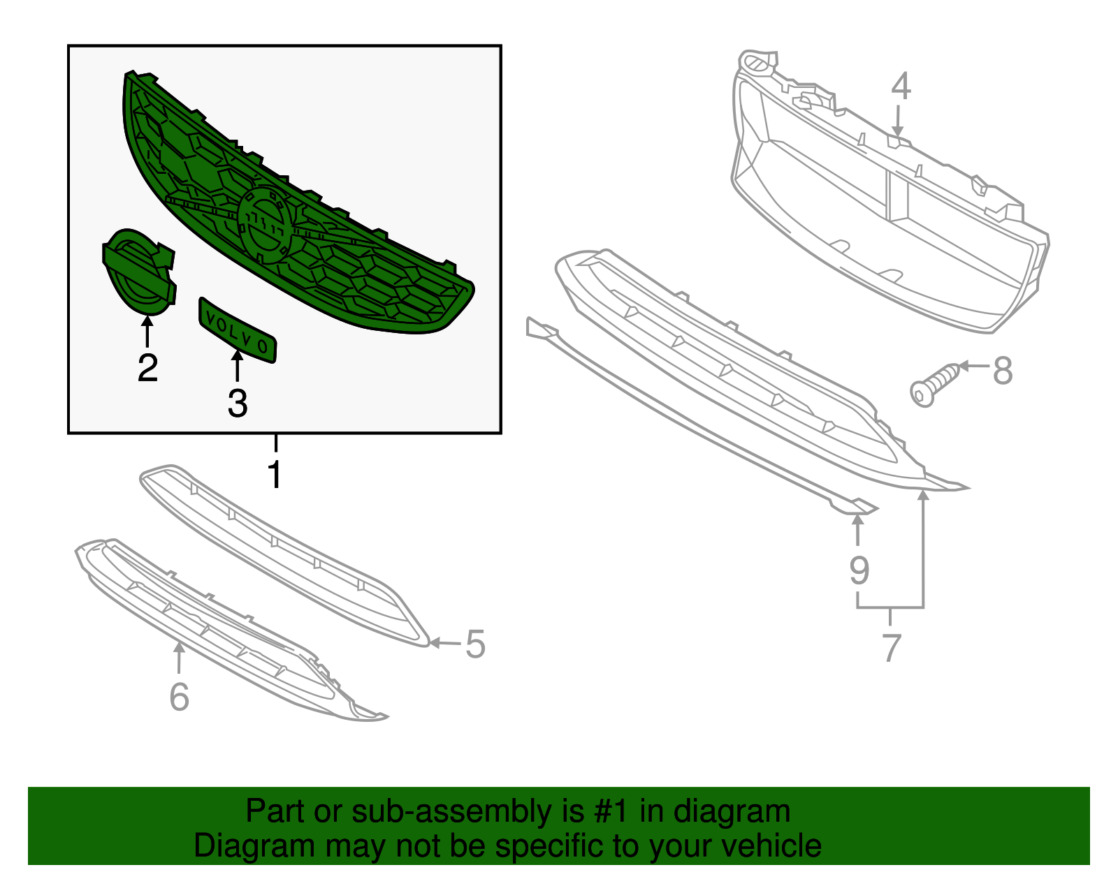 2015-2018 Volvo Grille Assembly 31425492 | TascaParts.com